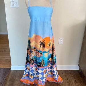 Paper Heart Womens Summer Dress Sz XL Fruits Palm Trees New Tropical Beach Boats